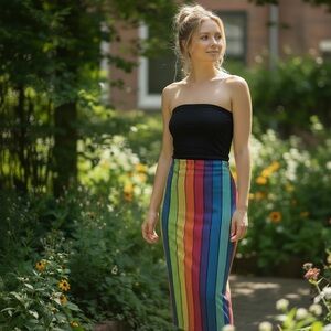 Love Rainbow Striped Tube Style Maxi Skirt Sz Medium